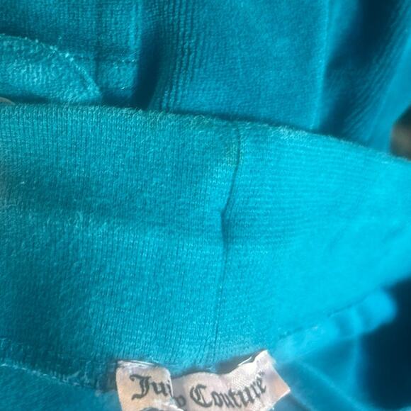Juicy Couture Teal Blue Green Pull On Velour Crown Rhinestone Track Pants - Picture 6 of 7